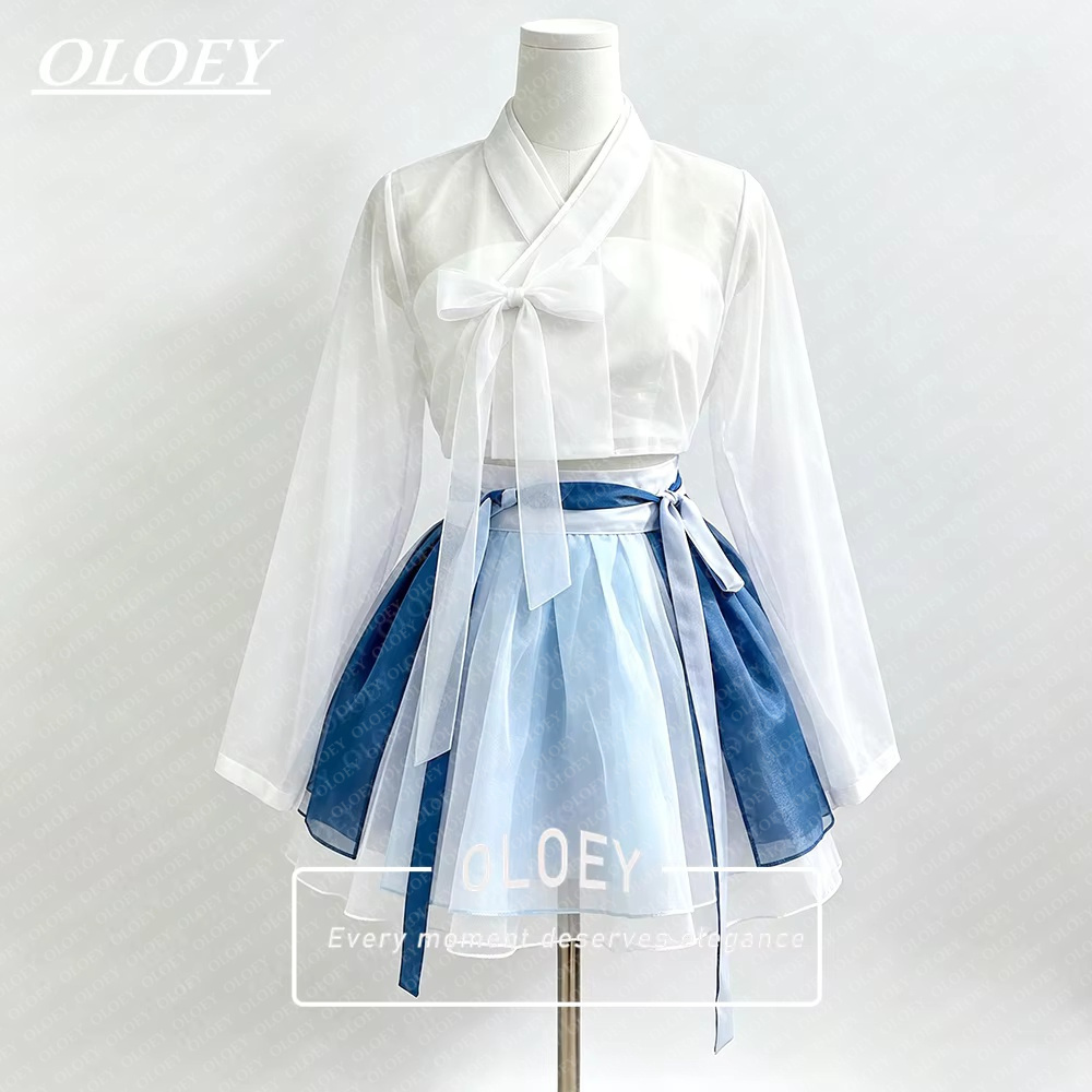 Modern Korean Lifestyle - OLOEY モダンショートコンサート韓服コントラストカラー韓国写真撮影パフォーマンスドレスカスタマイズされた 3 ピーストップジャケットミニスカート