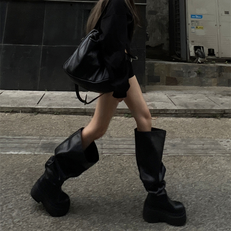 女性用ニーハイブーツ,プリーツロングブーツ,スクエアヒール, - Modern Korean Lifestyle のレビューと価格