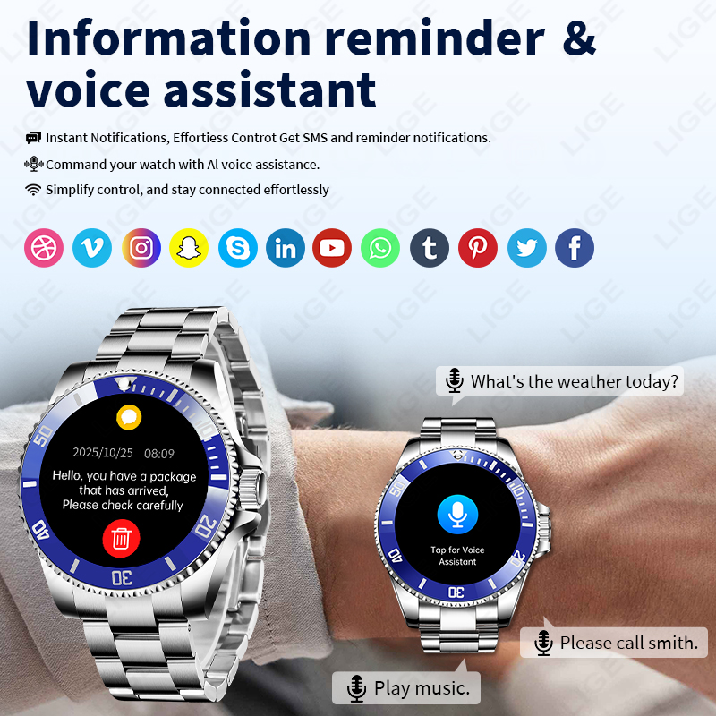 LIGE 2026スタイル 高級スマートウォッチ メンズ 防 - Korean Men Lifestyle のレビューと価格
